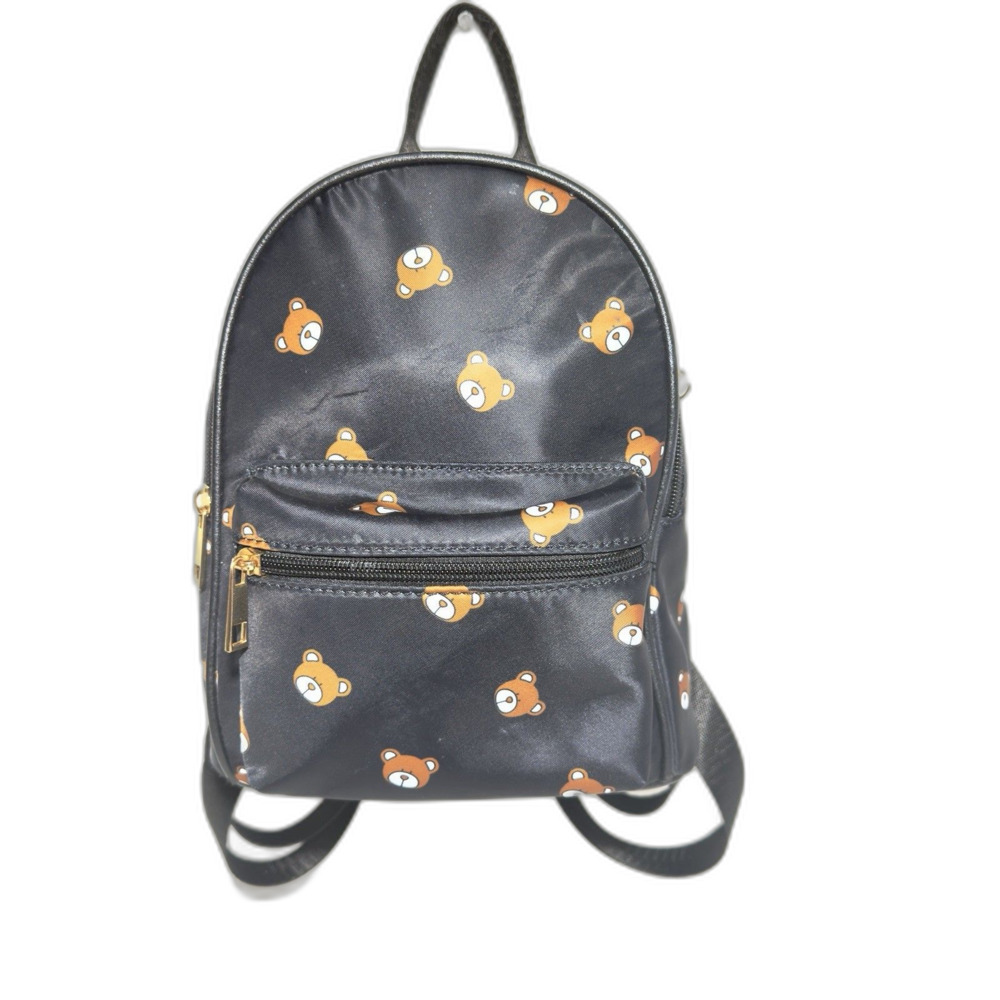 Like Dreams Black Bear Print Mini Backpack Small Zip Closure Adjustable Straps
